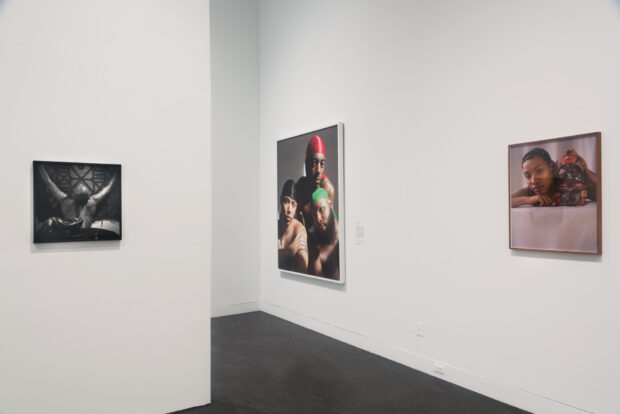 Brooklyn Museum, Installation view, John Edmonds: A Sidelong Glance, October 23, 2020 through August 8, 2021. (Photo: Jonathan Dorado, Brooklyn Museum). From left: Collapse (2019), American Gods (2017), and Tete de Femme [Portrait of Ladin] (2018). 